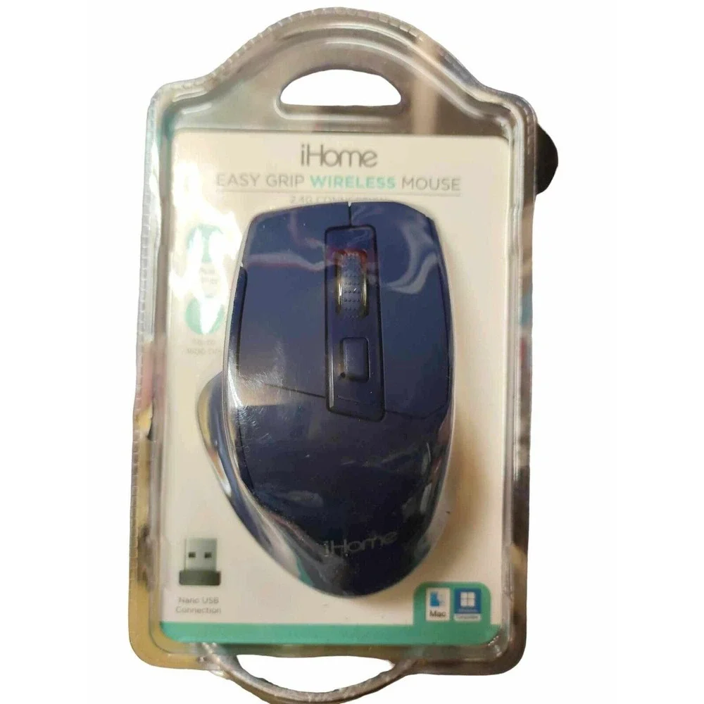 iHome Easy Grip Wireless Mouse w/Nano USB, Choose Black or Dark Blue Color